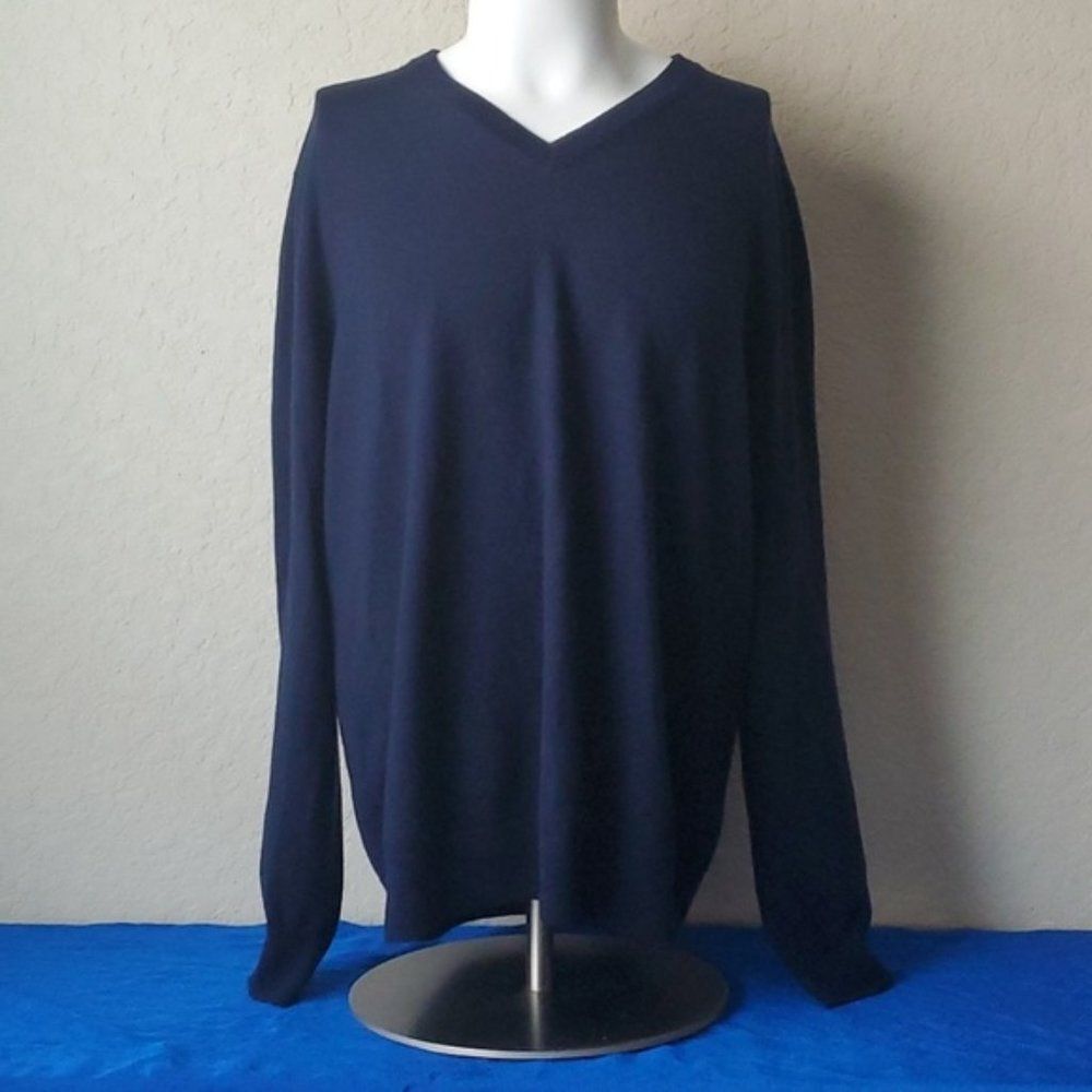 Brooks Brothers Extra Fine Merino Wool V-Neck Sweater Navy Blue Mens XL